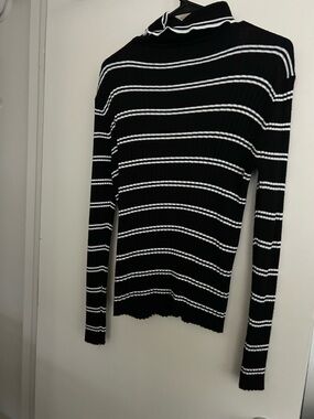 Nine West Black & White Striped Cowl Turtleneck Sweater
